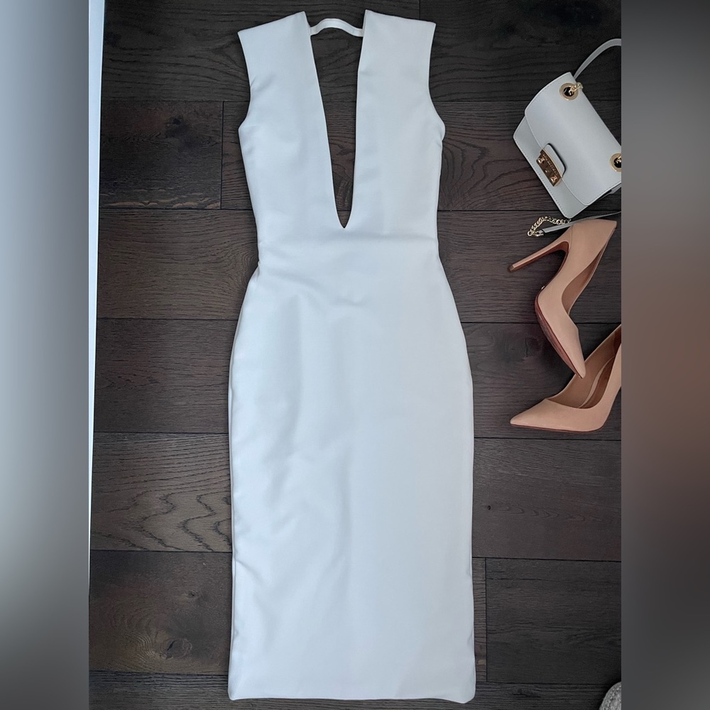 Solace London - deep plunge white midi Dress - Size 2 US ( UK 6)